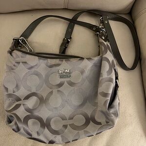 Coach Silver and Gray Signature Shoulder Bag